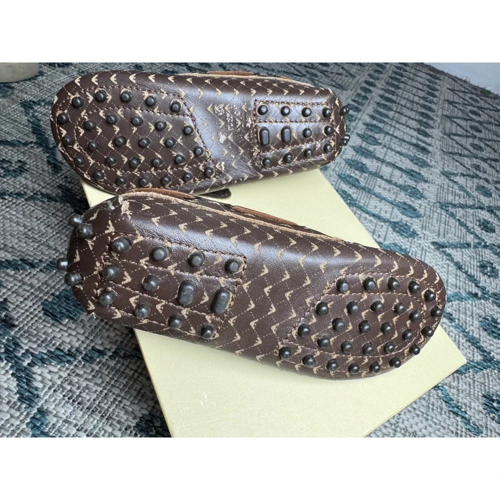 Armani Junior Boys Brown Leather Logo Driver Loafers Size 26 US 9 AX501
